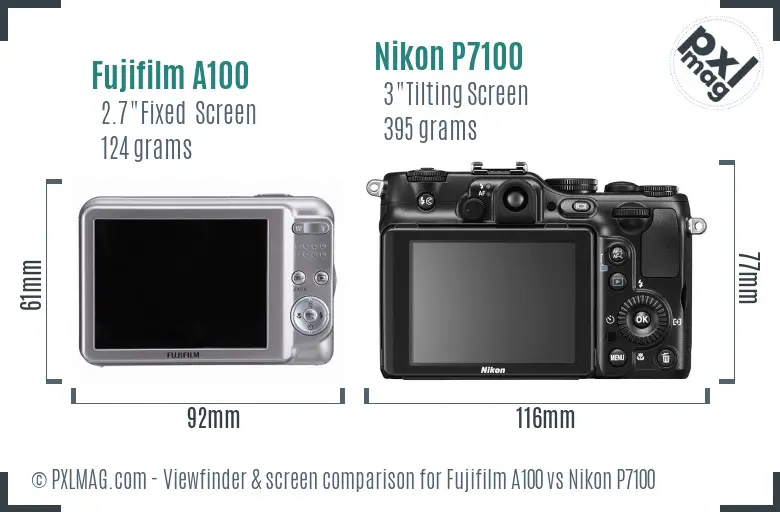 Fujifilm A100 vs Nikon P7100 Screen and Viewfinder comparison