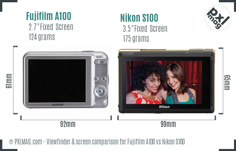 Fujifilm A100 vs Nikon S100 Screen and Viewfinder comparison