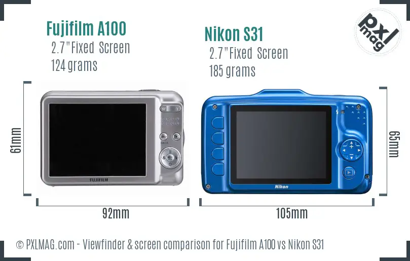 Fujifilm A100 vs Nikon S31 Screen and Viewfinder comparison