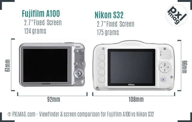 Fujifilm A100 vs Nikon S32 Screen and Viewfinder comparison Fujifilm A100 vs Nikon S32 Screen and Viewfinder comparison