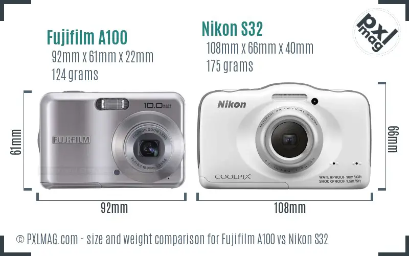 Fujifilm A100 vs Nikon S32 size comparison Fujifilm A100 vs Nikon S32 size comparison