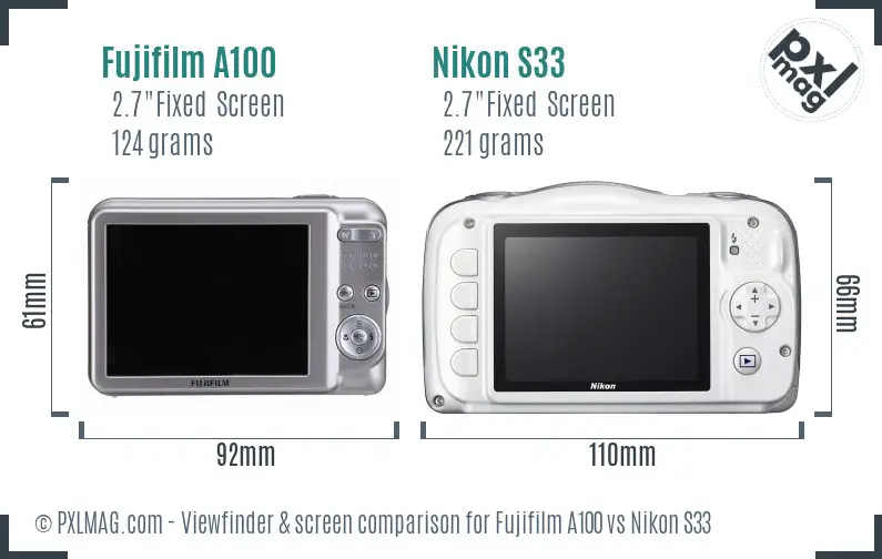 Fujifilm A100 vs Nikon S33 Screen and Viewfinder comparison