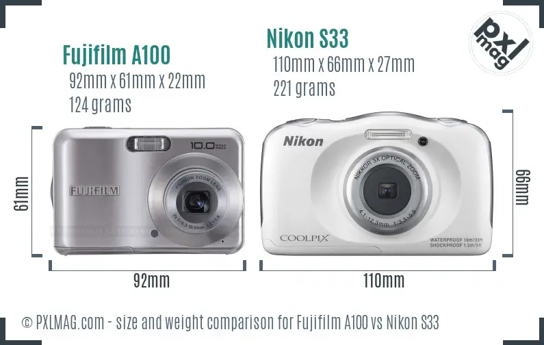 Fujifilm A100 vs Nikon S33 size comparison