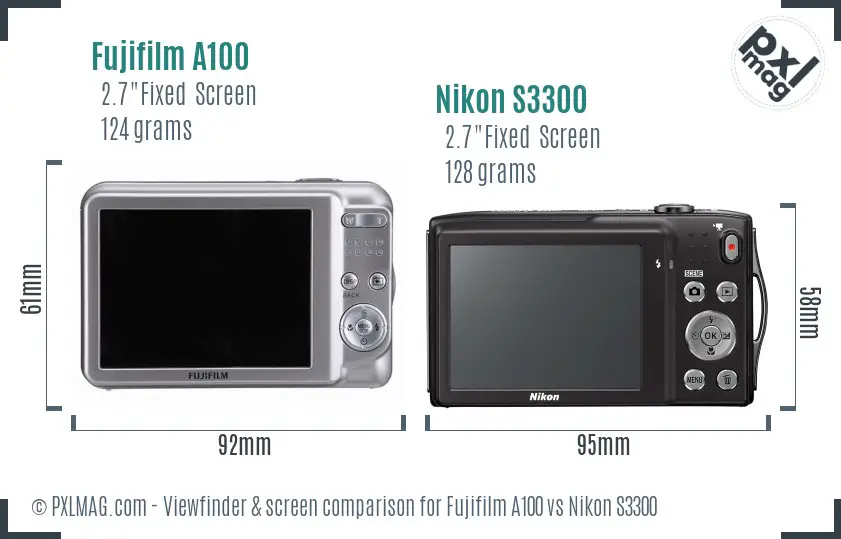 Fujifilm A100 vs Nikon S3300 Screen and Viewfinder comparison