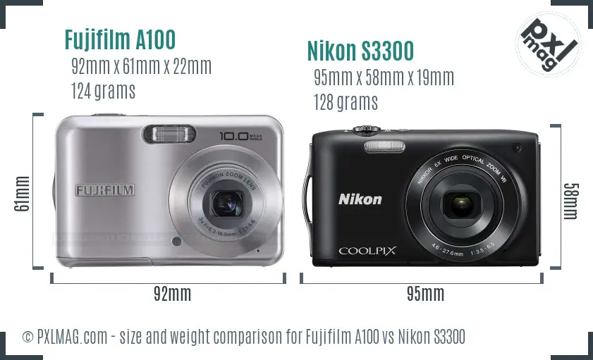 Fujifilm A100 vs Nikon S3300 size comparison