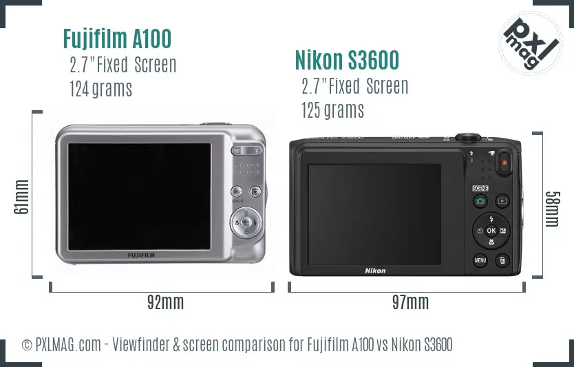 Fujifilm A100 vs Nikon S3600 Screen and Viewfinder comparison