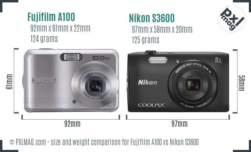 Fujifilm A100 vs Nikon S3600 size comparison