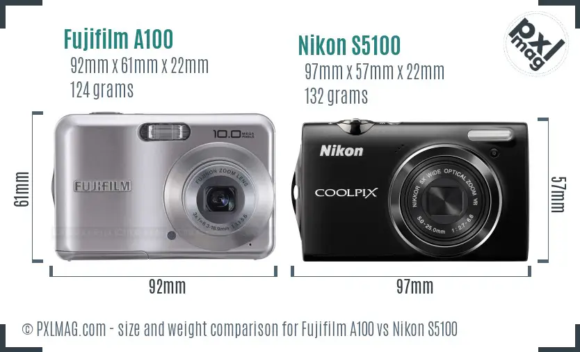 Fujifilm A100 vs Nikon S5100 size comparison Fujifilm A100 vs Nikon S5100 size comparison
