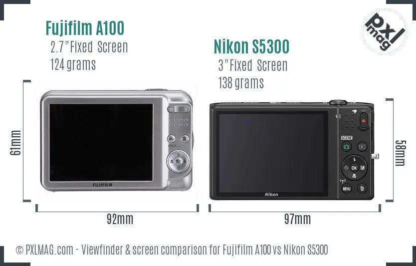 Fujifilm A100 vs Nikon S5300 Screen and Viewfinder comparison