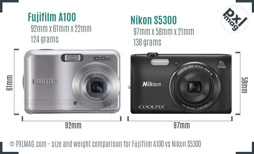 Fujifilm A100 vs Nikon S5300 size comparison