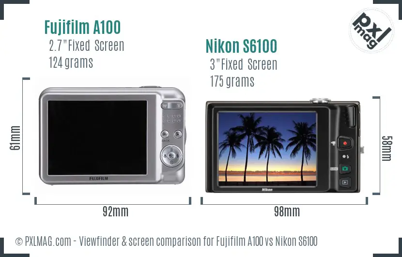 Fujifilm A100 vs Nikon S6100 Screen and Viewfinder comparison