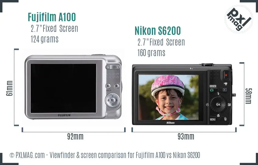 Fujifilm A100 vs Nikon S6200 Screen and Viewfinder comparison