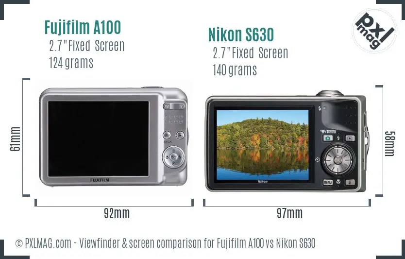 Fujifilm A100 vs Nikon S630 Screen and Viewfinder comparison