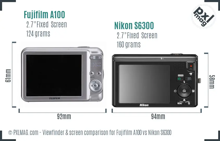 Fujifilm A100 vs Nikon S6300 Screen and Viewfinder comparison