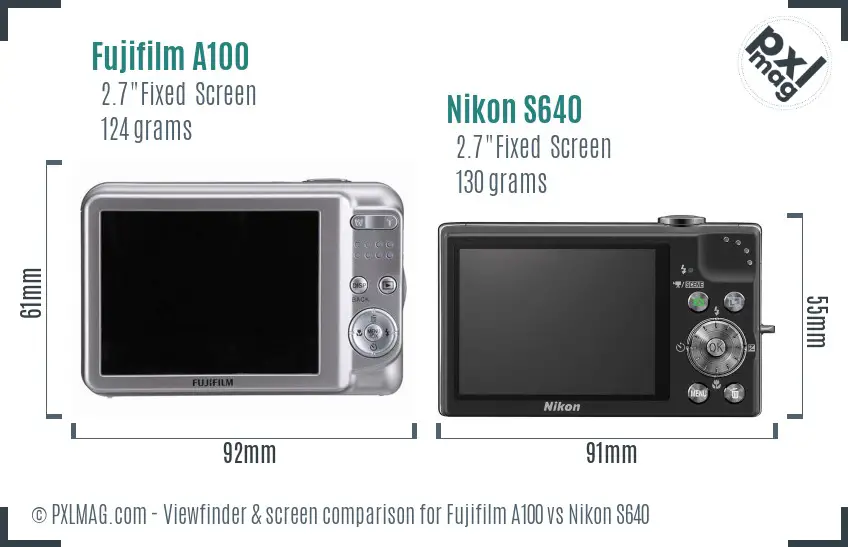 Fujifilm A100 vs Nikon S640 Screen and Viewfinder comparison