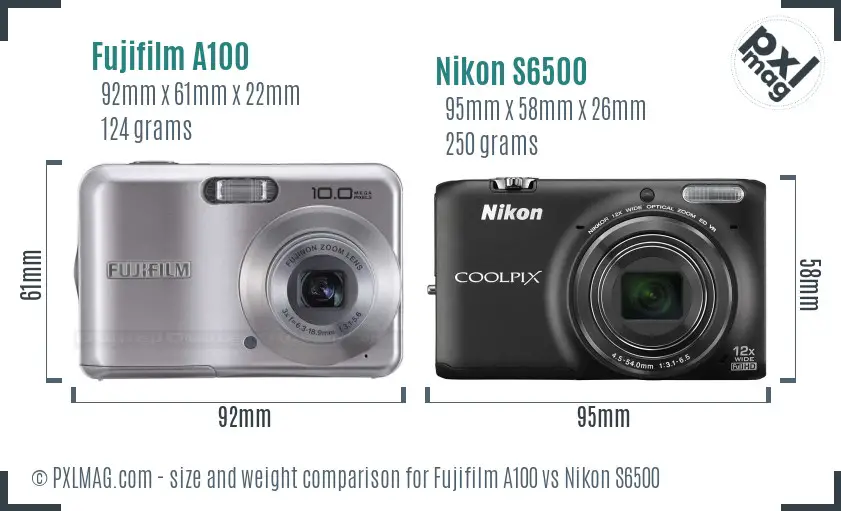 Fujifilm A100 vs Nikon S6500 size comparison