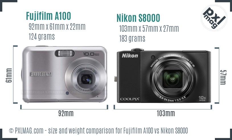 Fujifilm A100 vs Nikon S8000 size comparison Fujifilm A100 vs Nikon S8000 size comparison