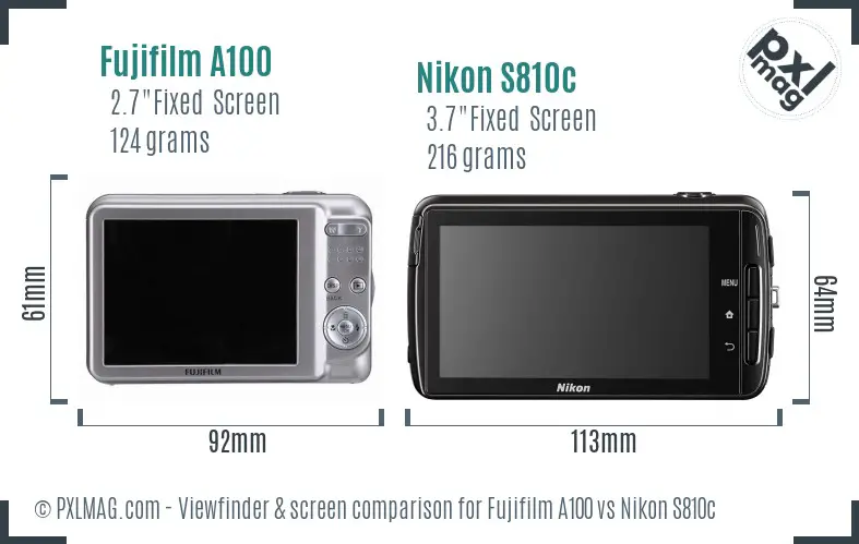 Fujifilm A100 vs Nikon S810c Screen and Viewfinder comparison