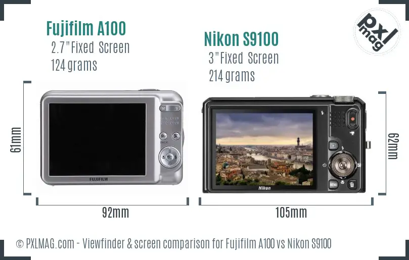 Fujifilm A100 vs Nikon S9100 Screen and Viewfinder comparison