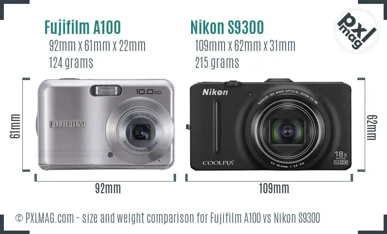 Fujifilm A100 vs Nikon S9300 size comparison Fujifilm A100 vs Nikon S9300 size comparison