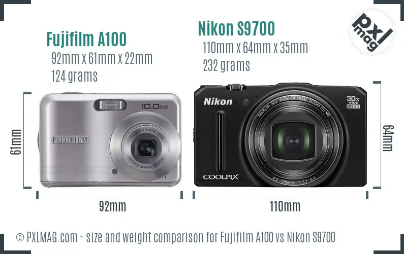Fujifilm A100 vs Nikon S9700 size comparison Fujifilm A100 vs Nikon S9700 size comparison