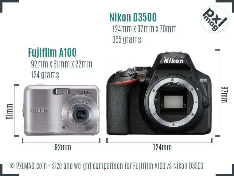 Fujifilm A100 vs Nikon D3500 size comparison
