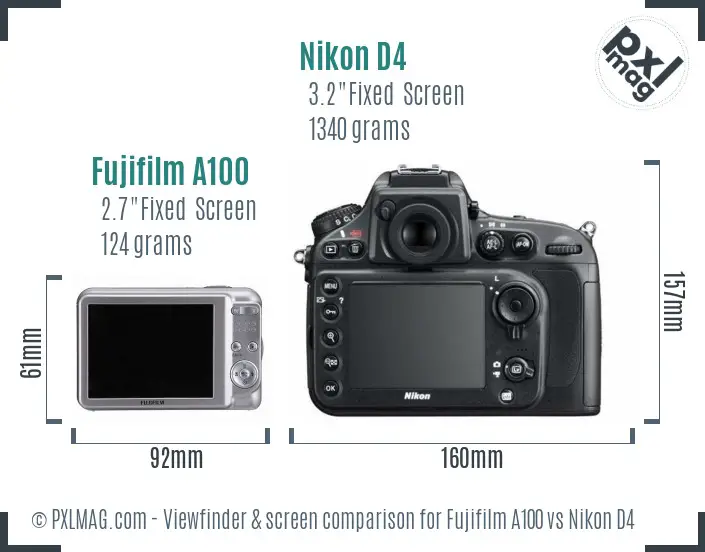 Fujifilm A100 vs Nikon D4 Screen and Viewfinder comparison