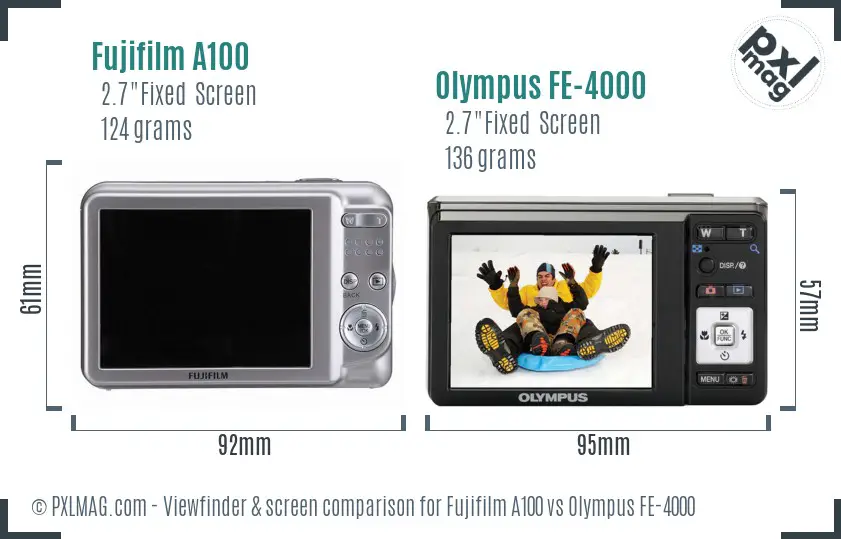 Fujifilm A100 vs Olympus FE-4000 Screen and Viewfinder comparison Fujifilm A100 vs Olympus FE-4000 Screen and Viewfinder comparison