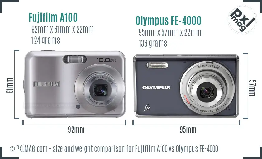 Fujifilm A100 vs Olympus FE-4000 size comparison Fujifilm A100 vs Olympus FE-4000 size comparison