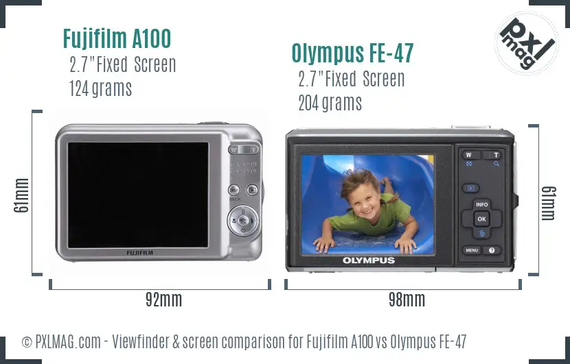 Fujifilm A100 vs Olympus FE-47 Screen and Viewfinder comparison