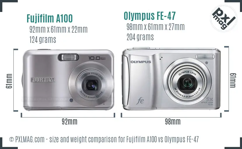 Fujifilm A100 vs Olympus FE-47 size comparison