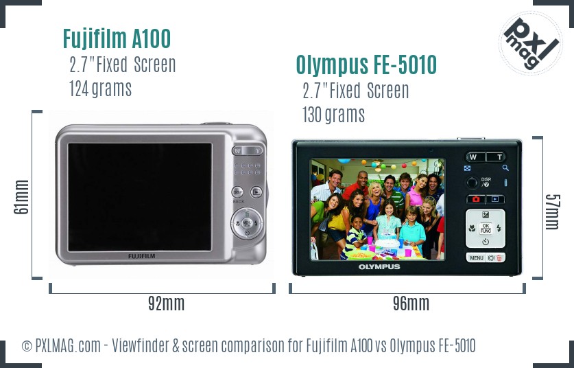 Fujifilm A100 vs Olympus FE-5010 Screen and Viewfinder comparison