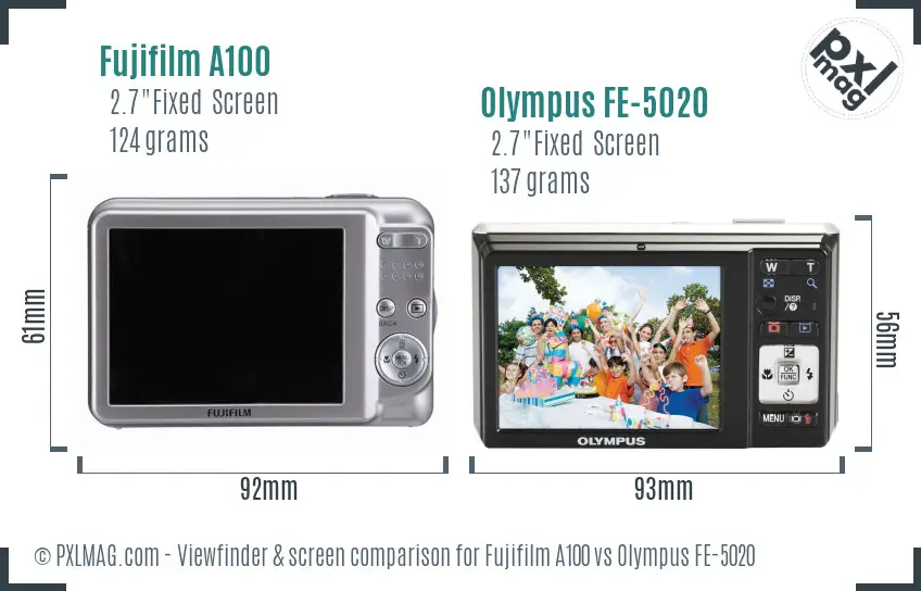 Fujifilm A100 vs Olympus FE-5020 Screen and Viewfinder comparison Fujifilm A100 vs Olympus FE-5020 Screen and Viewfinder comparison