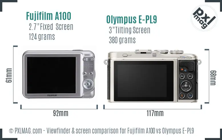 Fujifilm A100 vs Olympus E-PL9 Screen and Viewfinder comparison