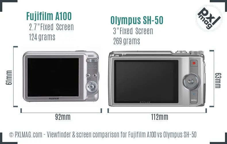 Fujifilm A100 vs Olympus SH-50 Screen and Viewfinder comparison