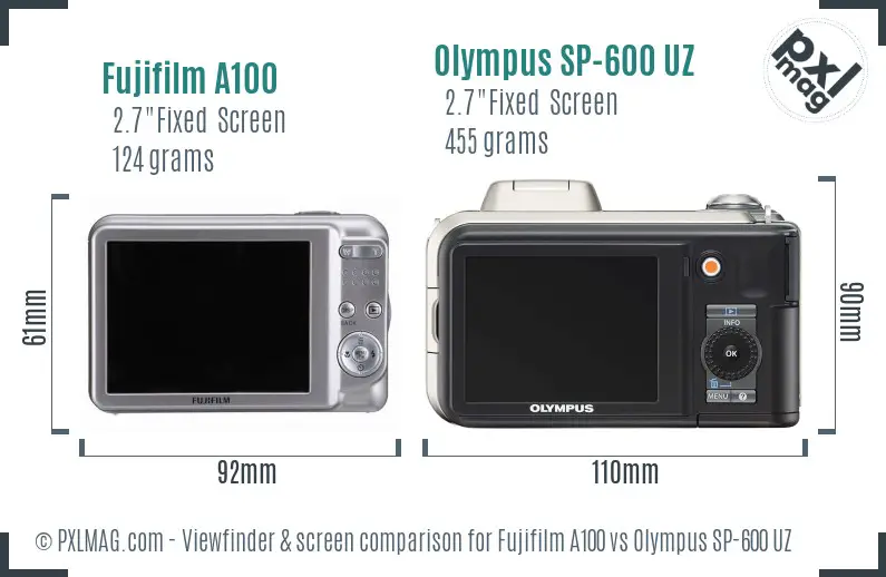 Fujifilm A100 vs Olympus SP-600 UZ Screen and Viewfinder comparison