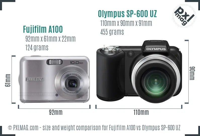 Fujifilm A100 vs Olympus SP-600 UZ size comparison