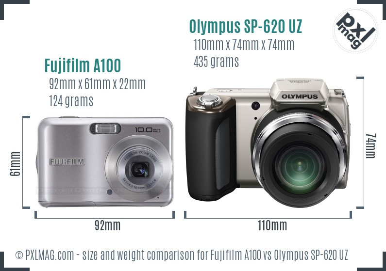 Fujifilm A100 vs Olympus SP-620 UZ size comparison Fujifilm A100 vs Olympus SP-620 UZ size comparison