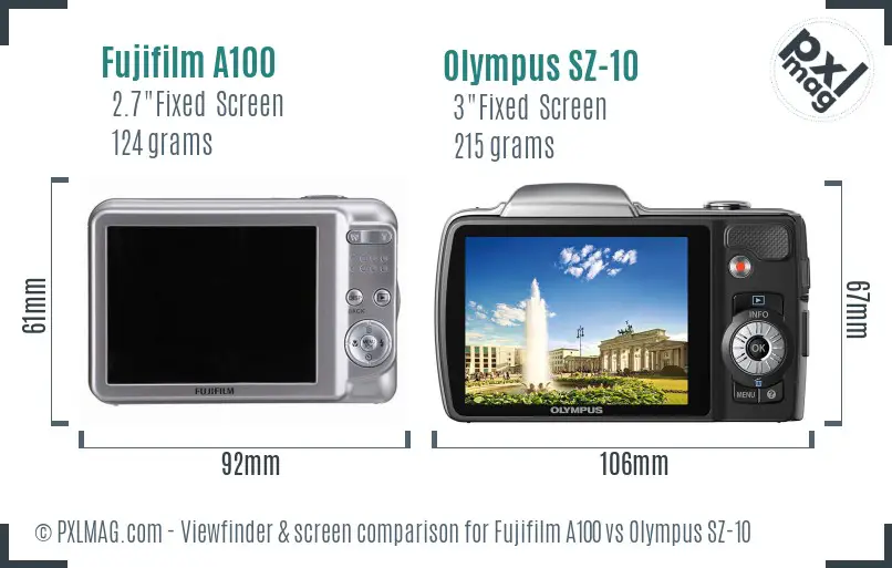 Fujifilm A100 vs Olympus SZ-10 Screen and Viewfinder comparison