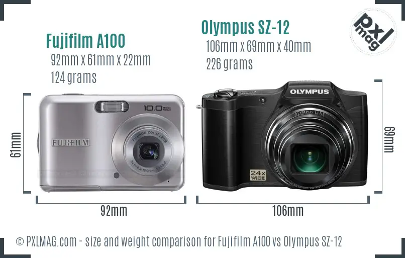 Fujifilm A100 vs Olympus SZ-12 size comparison