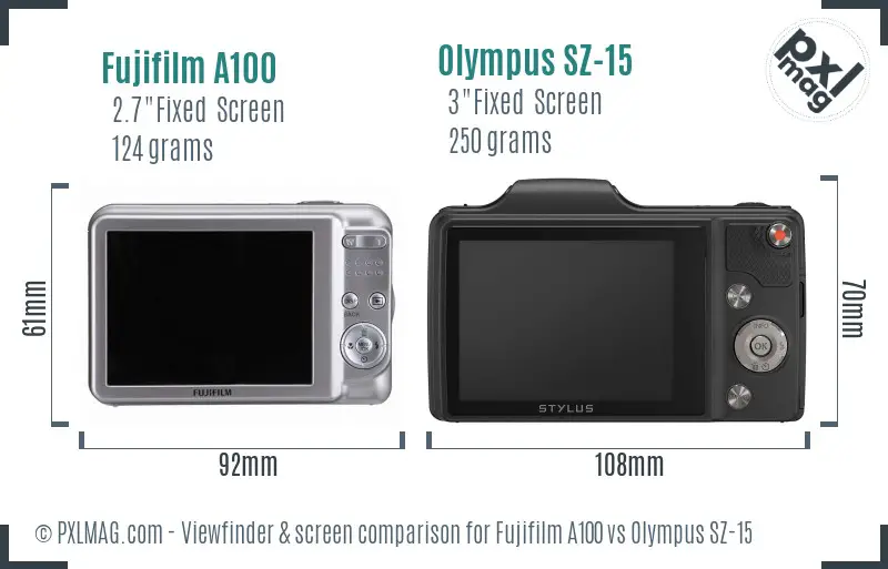 Fujifilm A100 vs Olympus SZ-15 Screen and Viewfinder comparison