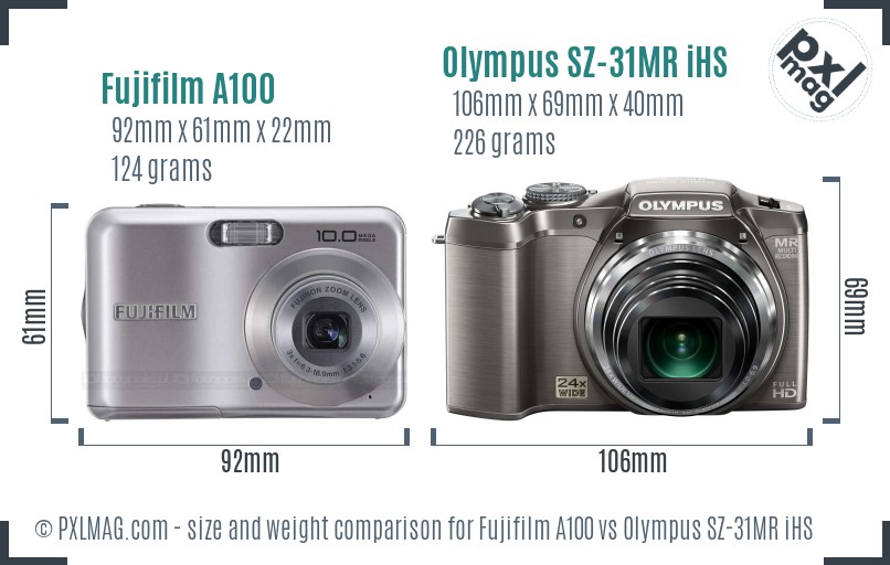 Fujifilm A100 vs Olympus SZ-31MR iHS size comparison Fujifilm A100 vs Olympus SZ-31MR iHS size comparison