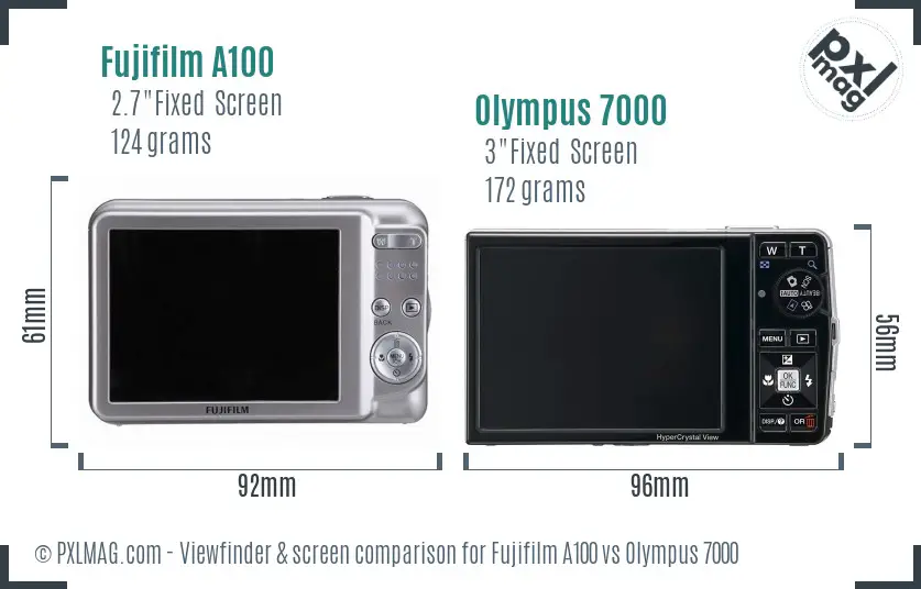 Fujifilm A100 vs Olympus 7000 Screen and Viewfinder comparison