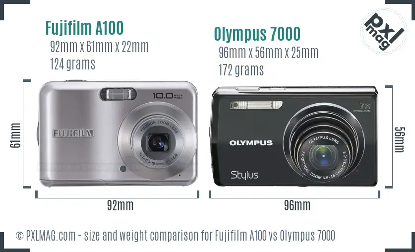 Fujifilm A100 vs Olympus 7000 size comparison