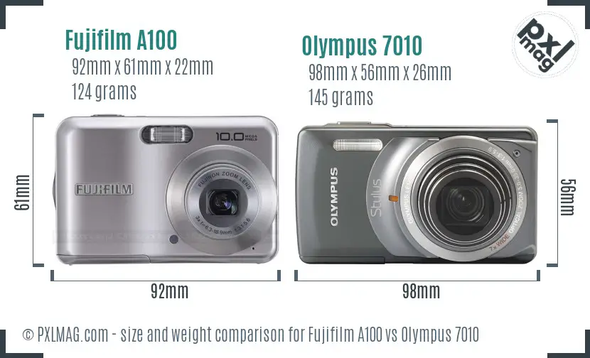 Fujifilm A100 vs Olympus 7010 size comparison
