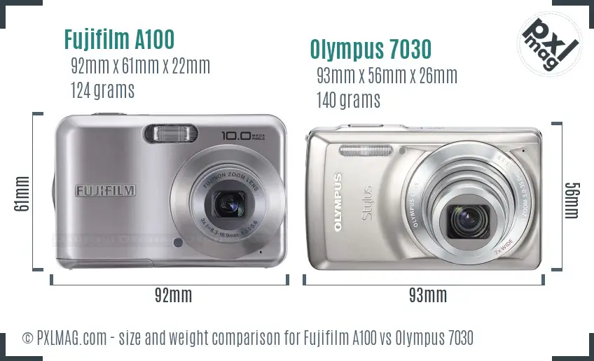 Fujifilm A100 vs Olympus 7030 size comparison