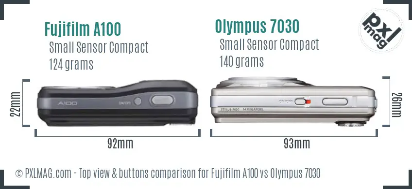 Fujifilm A100 vs Olympus 7030 top view buttons comparison