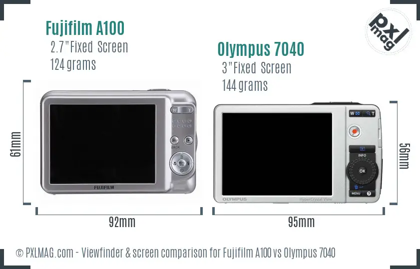 Fujifilm A100 vs Olympus 7040 Screen and Viewfinder comparison