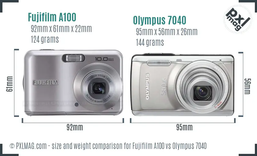 Fujifilm A100 vs Olympus 7040 size comparison