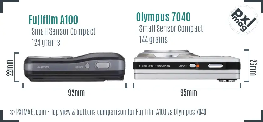 Fujifilm A100 vs Olympus 7040 top view buttons comparison